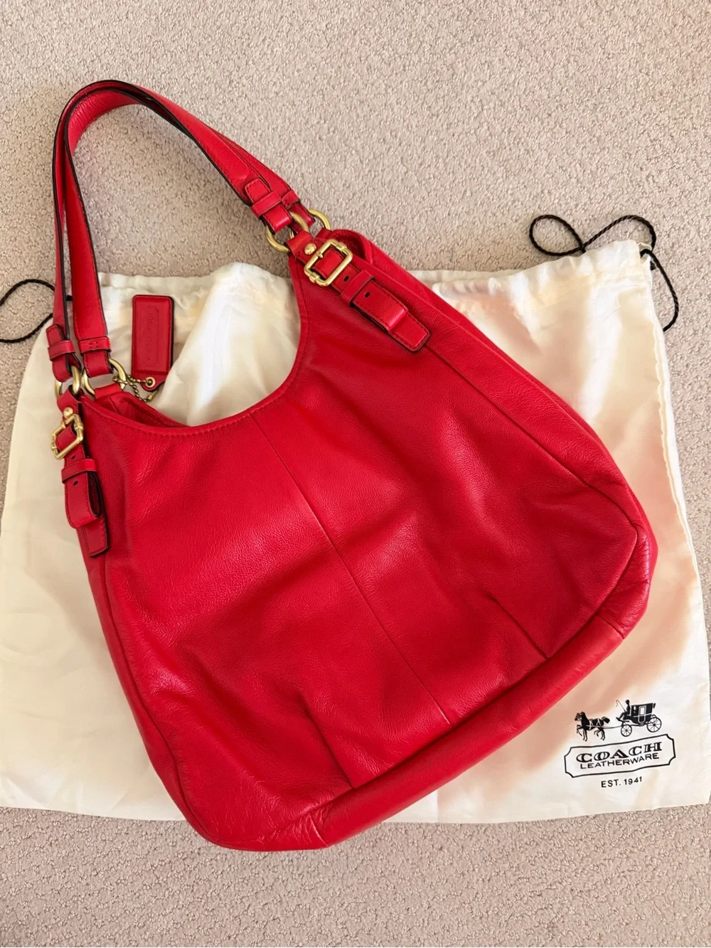 Coach Red Pebbled Leather Hobo with Gold-Tone Hardware